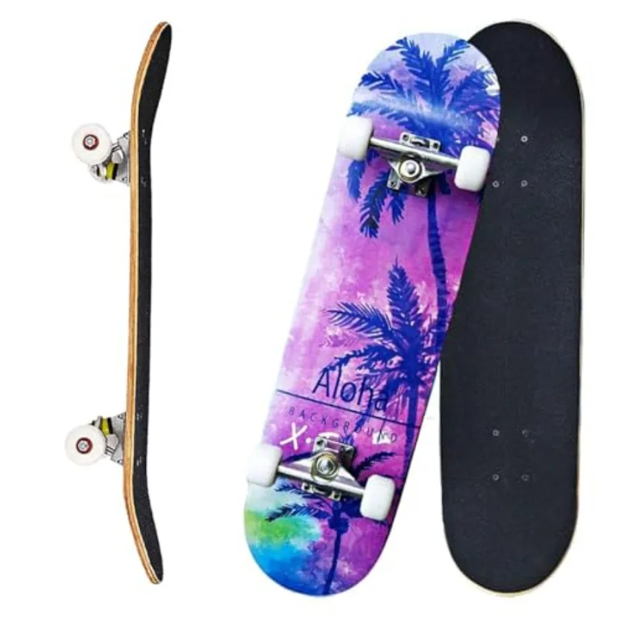 

Skateboards for Beginners Boys Girls and Adults 31x8 Pro Complete Skateboard 8 Layers Maple Wood Double Kick Concave Fascinatin