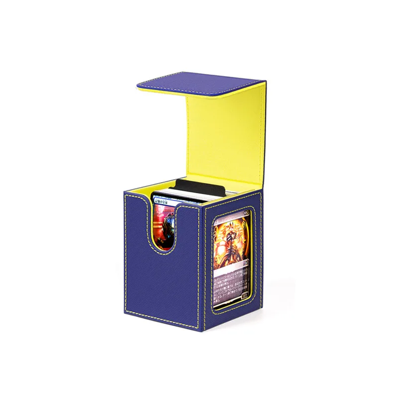 Portable Magnetic PU Card Box Double Display Window Vertical Insert TCG Card Storage Case with 2 Dividers & 1 Hard Card Sleeve