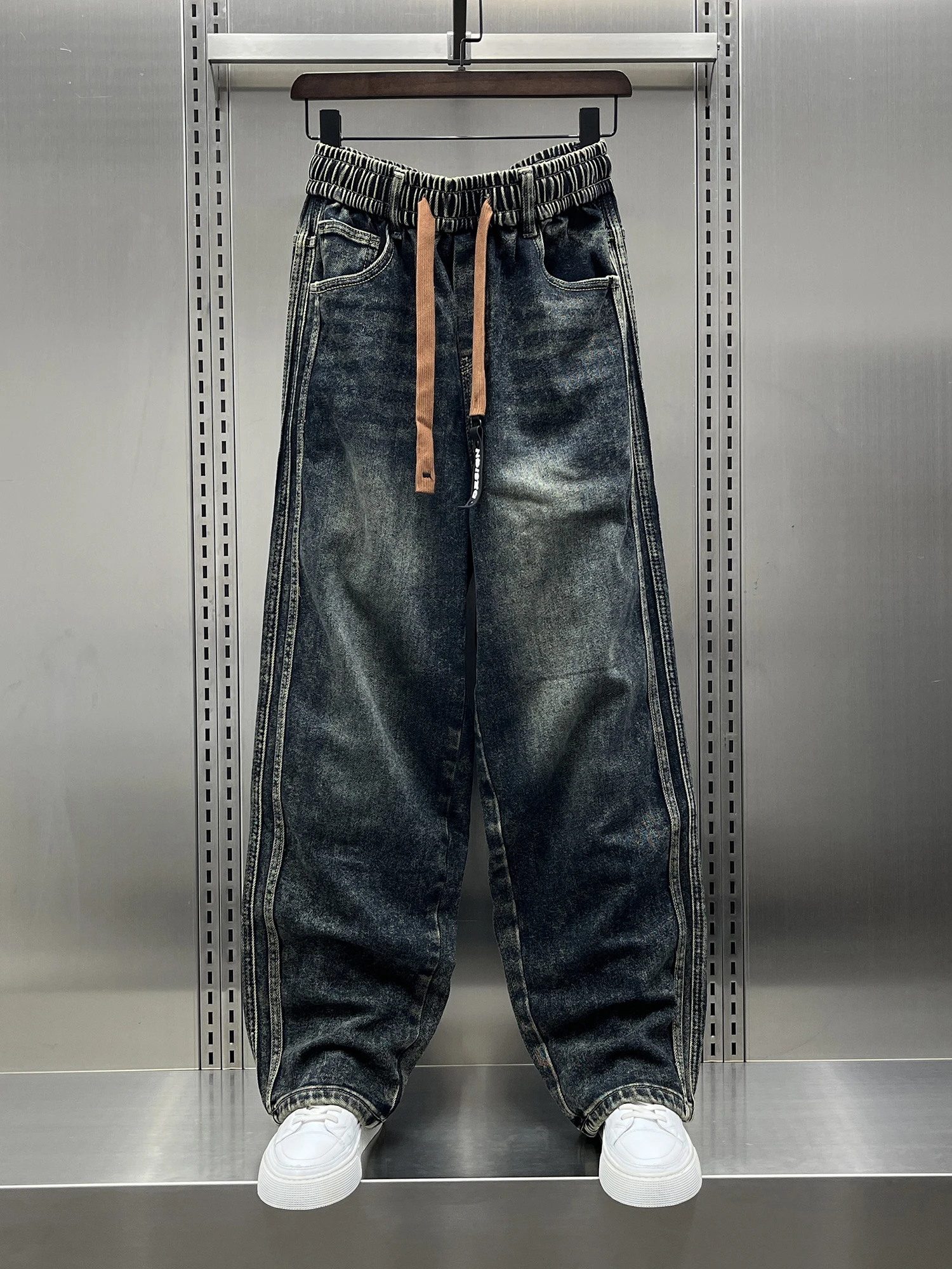 

Retro Waed American Street Sle Men's Jeans Casual Splicing Multi-Functional Autumn New Trendy Wear Resistant Straight Leg...