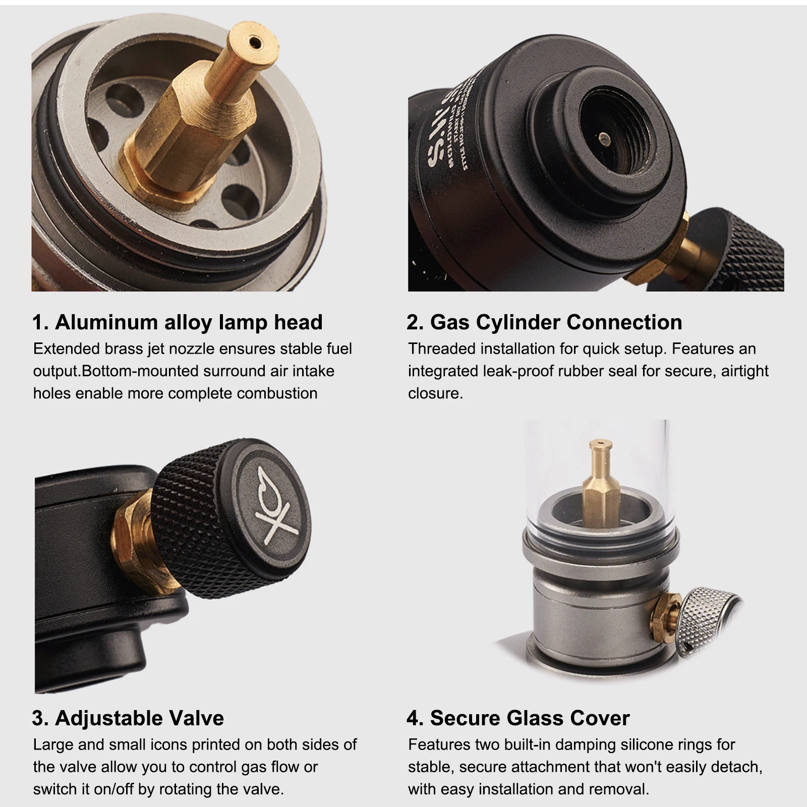 Portable Tent Lantern Glass Lampshade Gas Atmosphere Lamp with Screw On Gas Tank Candle Lantern Energy-saving for Camping Picnic