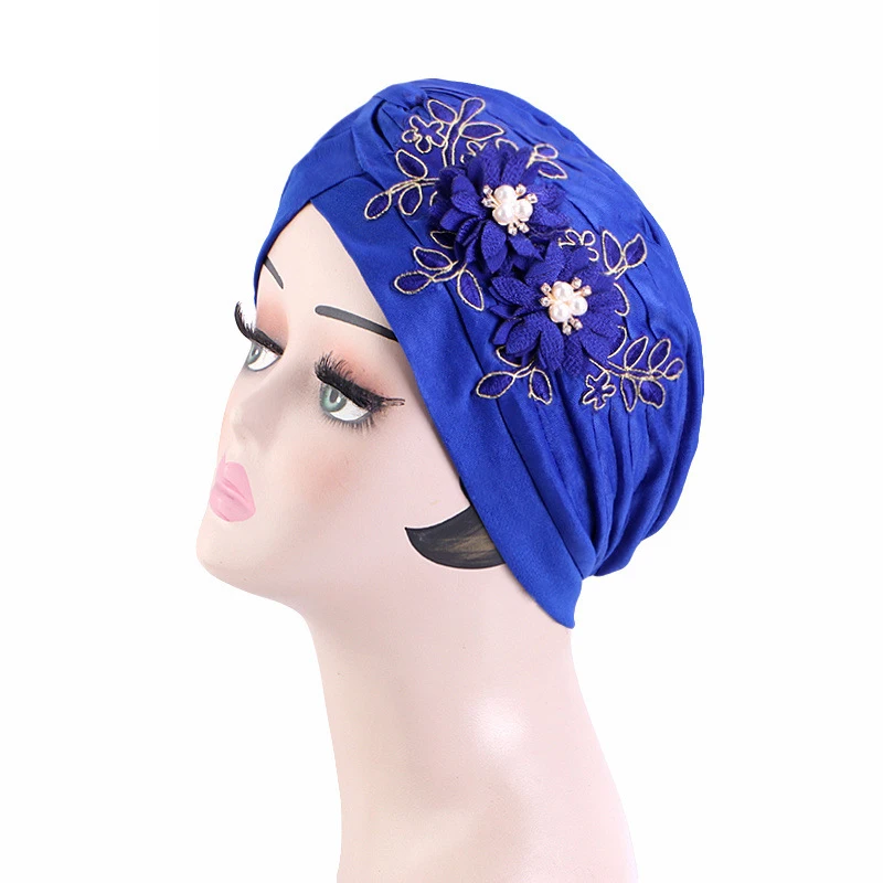 

Muslim Women Flower Chemo Cap Cancer Turban Bonnet Inner Hat Hair Loss Head Scarf Wrap Indian Beanies Skullies Solid Arab Islam