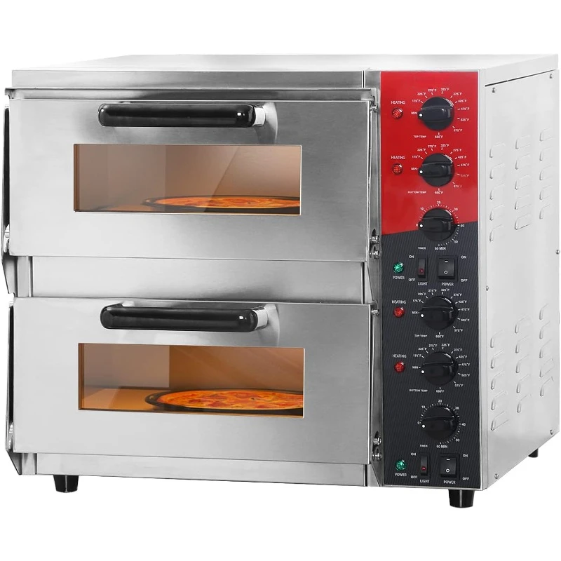 ETL listed Commercial Double Deck 16 inch Countertop Electric Pizza Oven with pizza stone, Multipurpose Indoor Pizza oven for