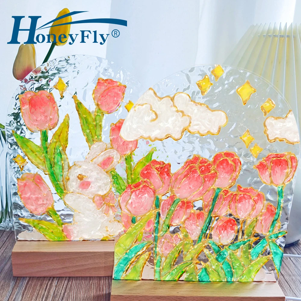 HoneyFly LED Handmade Glass Painting Nightlight Creative Parents-Child Novelty Atmosphere Water Ripple Plate Bedroom