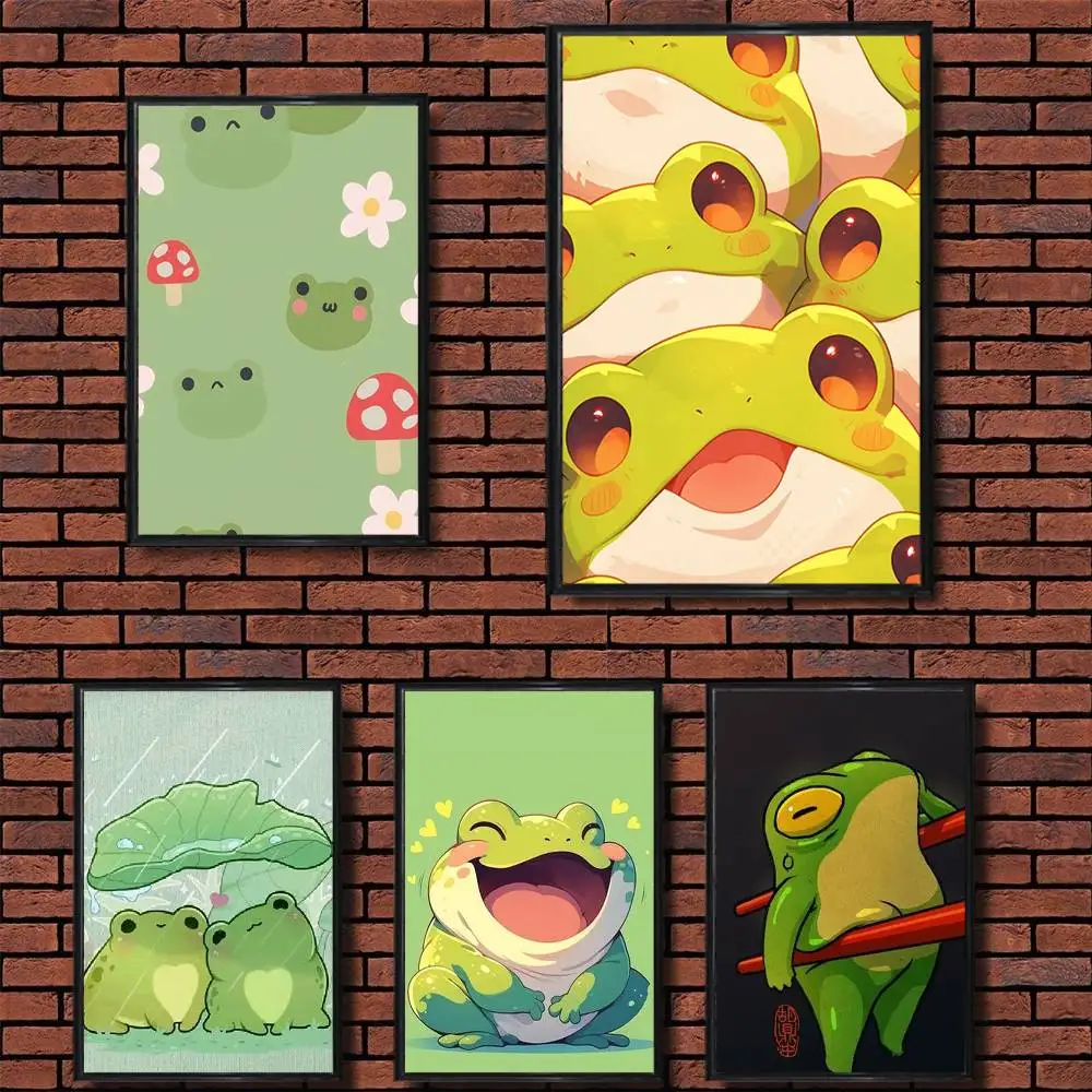 

C-Cartoon cute Frog Poster HD Art Sticky Wall Waterproof Home Living Room Bedroom Bar Aesthetic Decoration