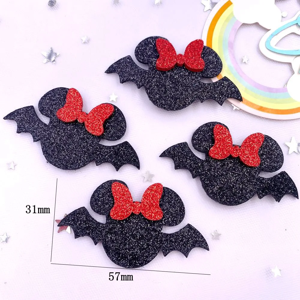 10 sztuk czuł tkaniny śliczne Glitter Bepowder Cartoon Bowknot Mouse Patch aplikacja szycia DIY do włosów Bow Craft dekoracje świąteczne Supplie