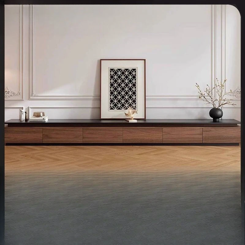 

Medieval TV cabinet coffee table combination floor-to-ceiling small apartment living room simple modern high-end walnut