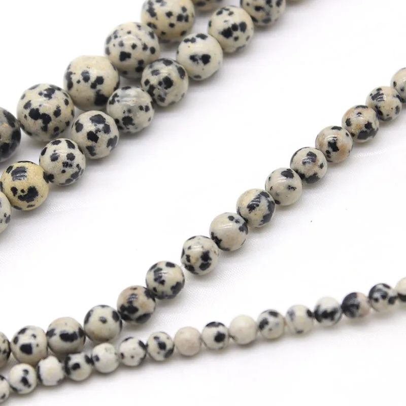 Natural Stone Black Spot Dalmation Jasper Round Loose Beads 15\