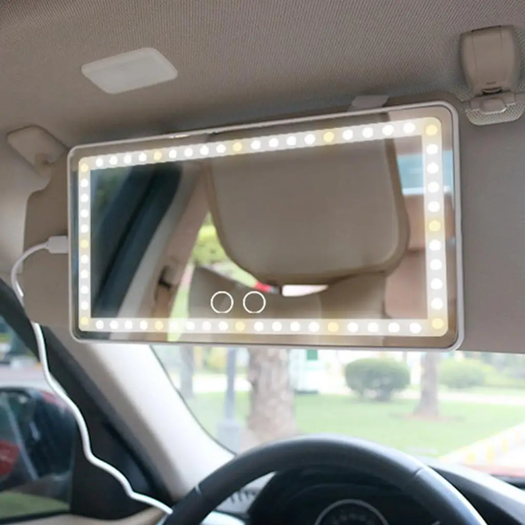 Car Visor Vanity Mirror Rechargeable Dimming 3 Light Mode LED Lights