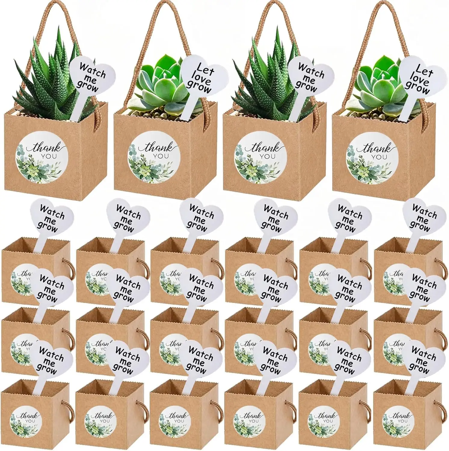 

Pack Succulent Wrap Bags Set with 2.5 inch Succulent Gift Box, Heart Plant Tags, Thank You Stickers and Mark Pen, Great Party Fa