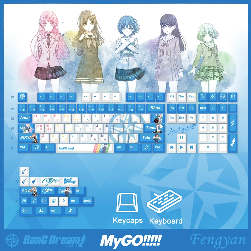 BanG Dream MyGO AveMujica Theme PBT Keycap Set Cherry Profile 5-Side Dye-Sub Keycaps for Mechanical Gaming Keyboard Accessories