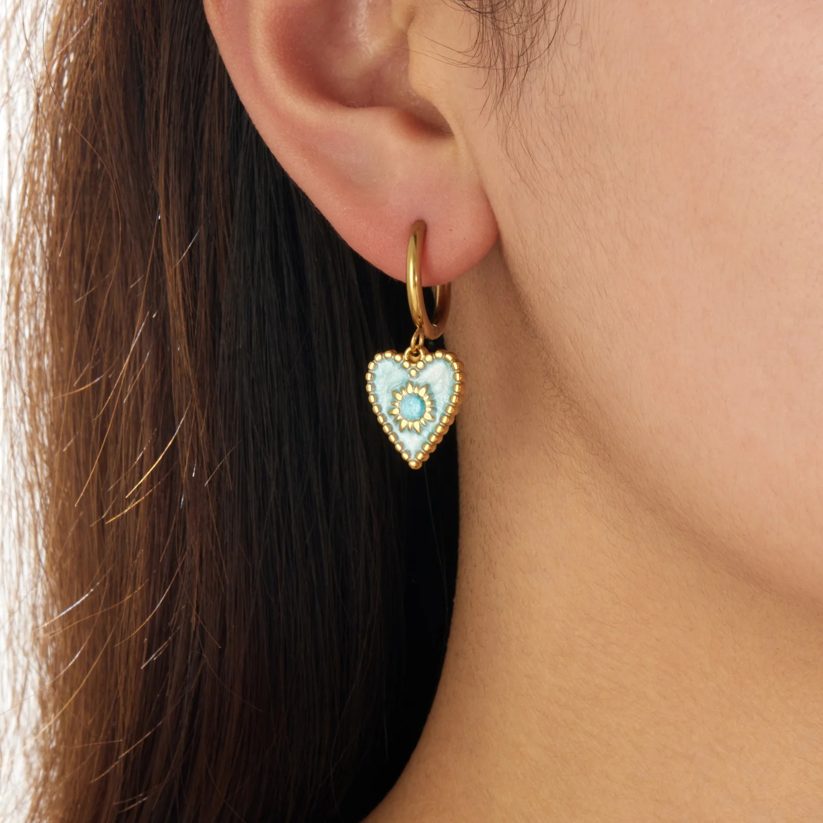LAMENGLY316L StainlessSteel Charm Sun Love Drop Blue Earring Gold New Retro Fashion Women's Jewelry Anti Color Change Gift Party