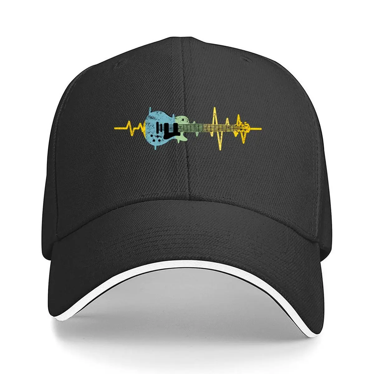 Electric Guitar Heartbeat Music Lover Graphic Sandwich Baseball Cap Women Unisex Male