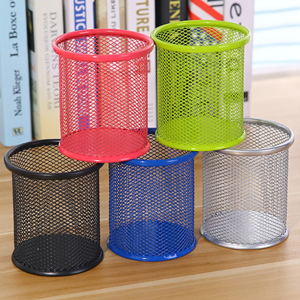 

1Pcs Pencil Holder Office Desk Metal Mesh Square Round Pen Pot Cup Case Container Organiser Durable Pencil Case