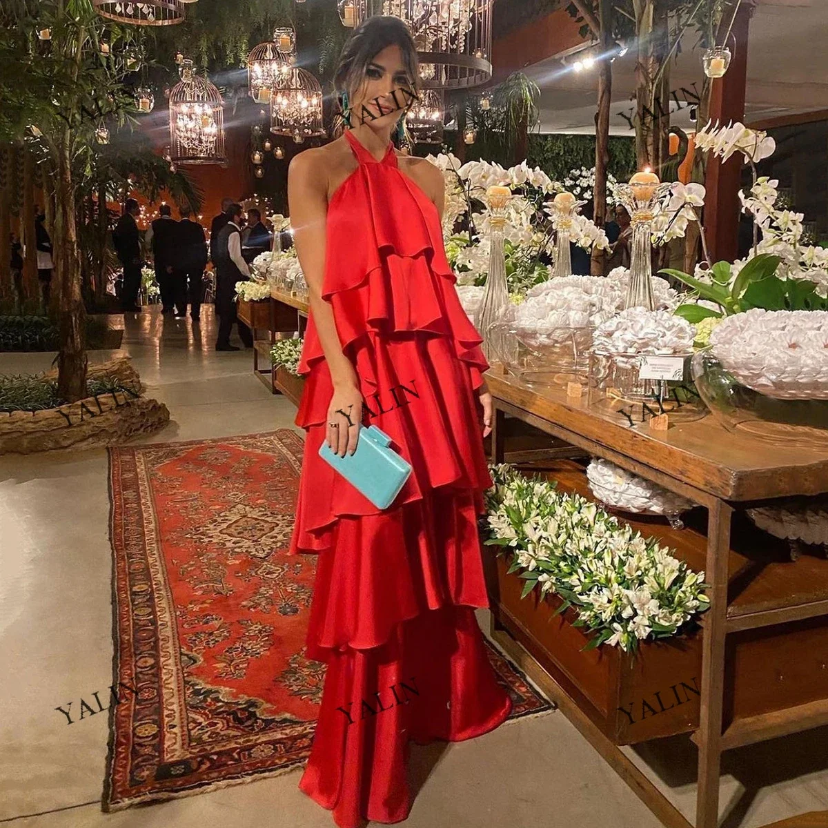 Customized Simple Red Chiffon Prom Dresses Floor Length A-Line Ruched Wedding Guest Gowns For Women Long Open Back Debutante Bal