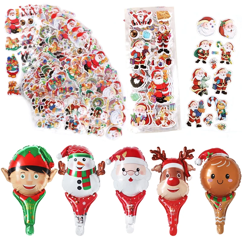 DIY handgemachte Dekorationsmaterialien Briefpapier Set 5-20PCS Weihnachten Handheld Luftballons mit Blasenaufklebern Weihnachtszubehör ZYF