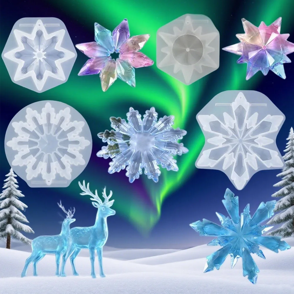 

3D зеркало снежинка гибкая силиконовая форма Рождественский кулон смоляная форма DIY рождественские украшения кристалл форма из эпоксидной смолы