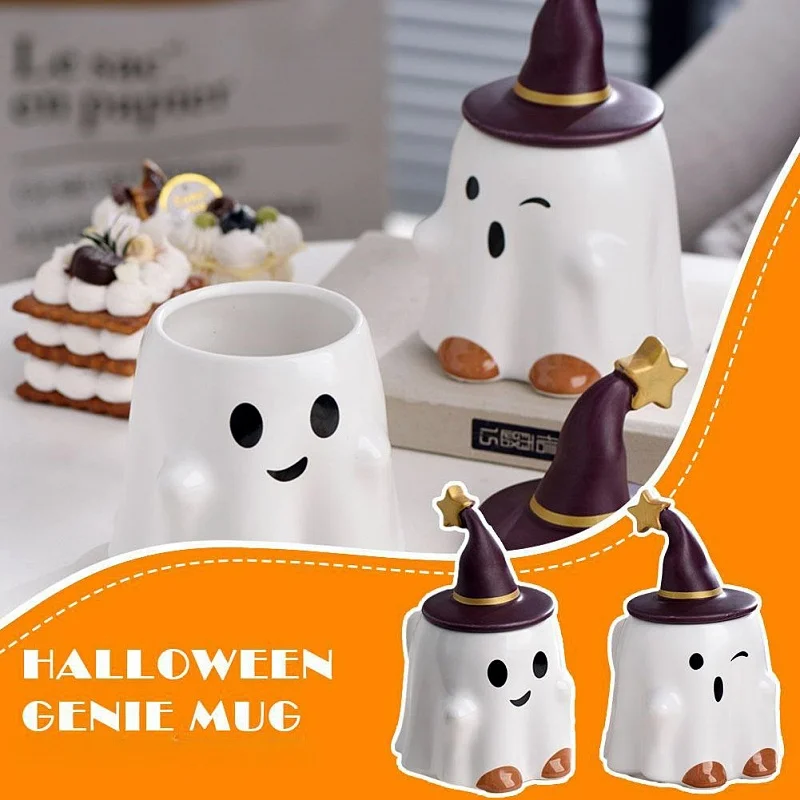 Cute Ghost Shape Mug Japanese Cartoon Kawaii Elf Ceramic Coffee Cup Creative Home Kitchen Drinking Utensil Halloween Easter Gift