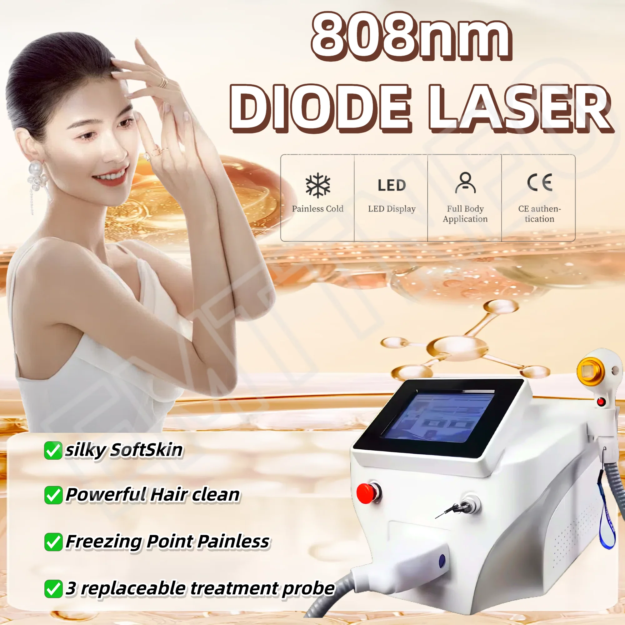 Diode Hair Removal Beauty Device High Temperature Removal Simple Operation 3 Wavelength High-End Beauty Diode Hair Removal Devic
