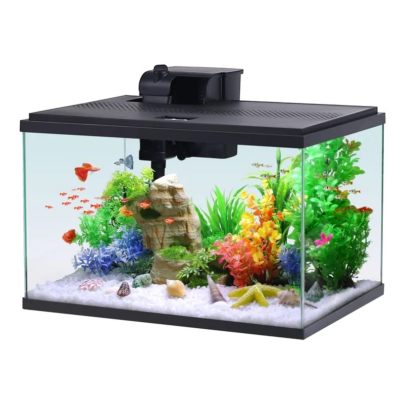 

10 Gallon Aquarium Starter Kit Glass Fish Tank LED Lighting System 3 Stage Filtration Sparkling Clear Water Easy Maintenance