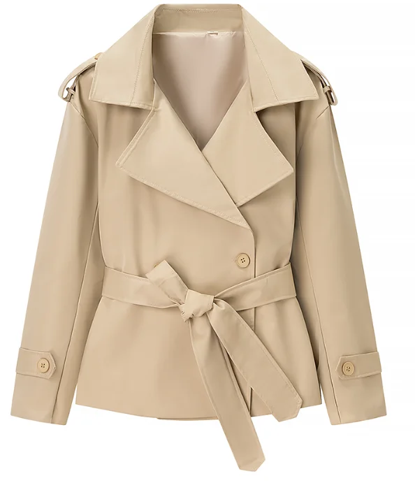 Solid Lapel Lace Up Trench Coat Women Fashion Full Sleeve Waist