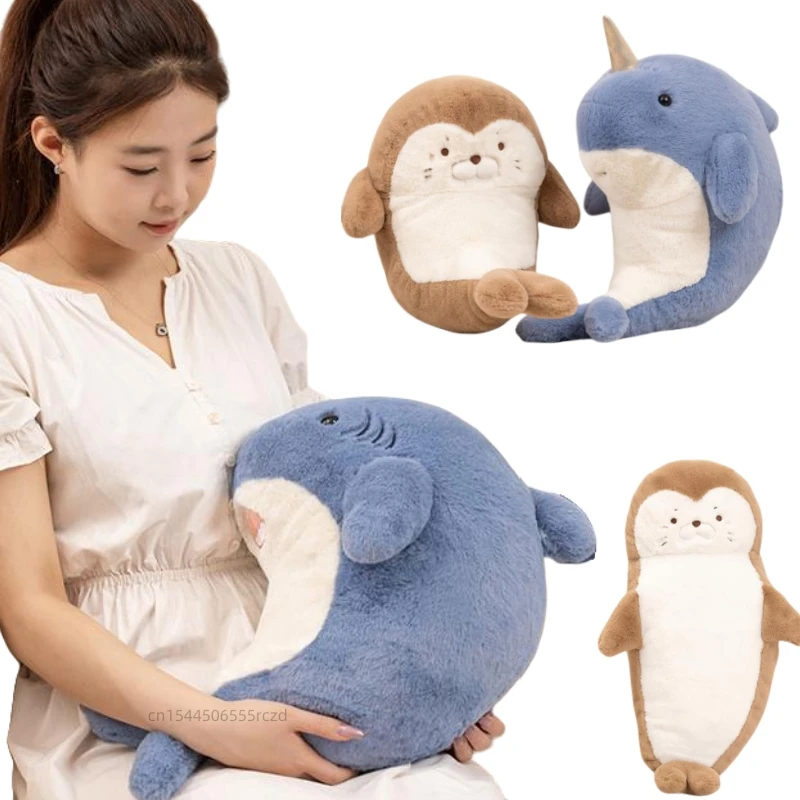 

35/70cm Creative Soft Marine Animal Seal Plush Doll Pillow Cartoon Shark Narwhal Plush Toy Home Decor Appease Gift For Children