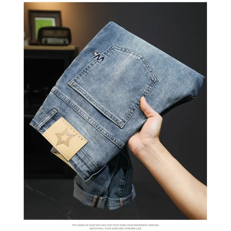 2024Summer New Jeans Men's Embroidered Printed Trendy Straight Loose High-End Washed Japanese Style Boy Trousers