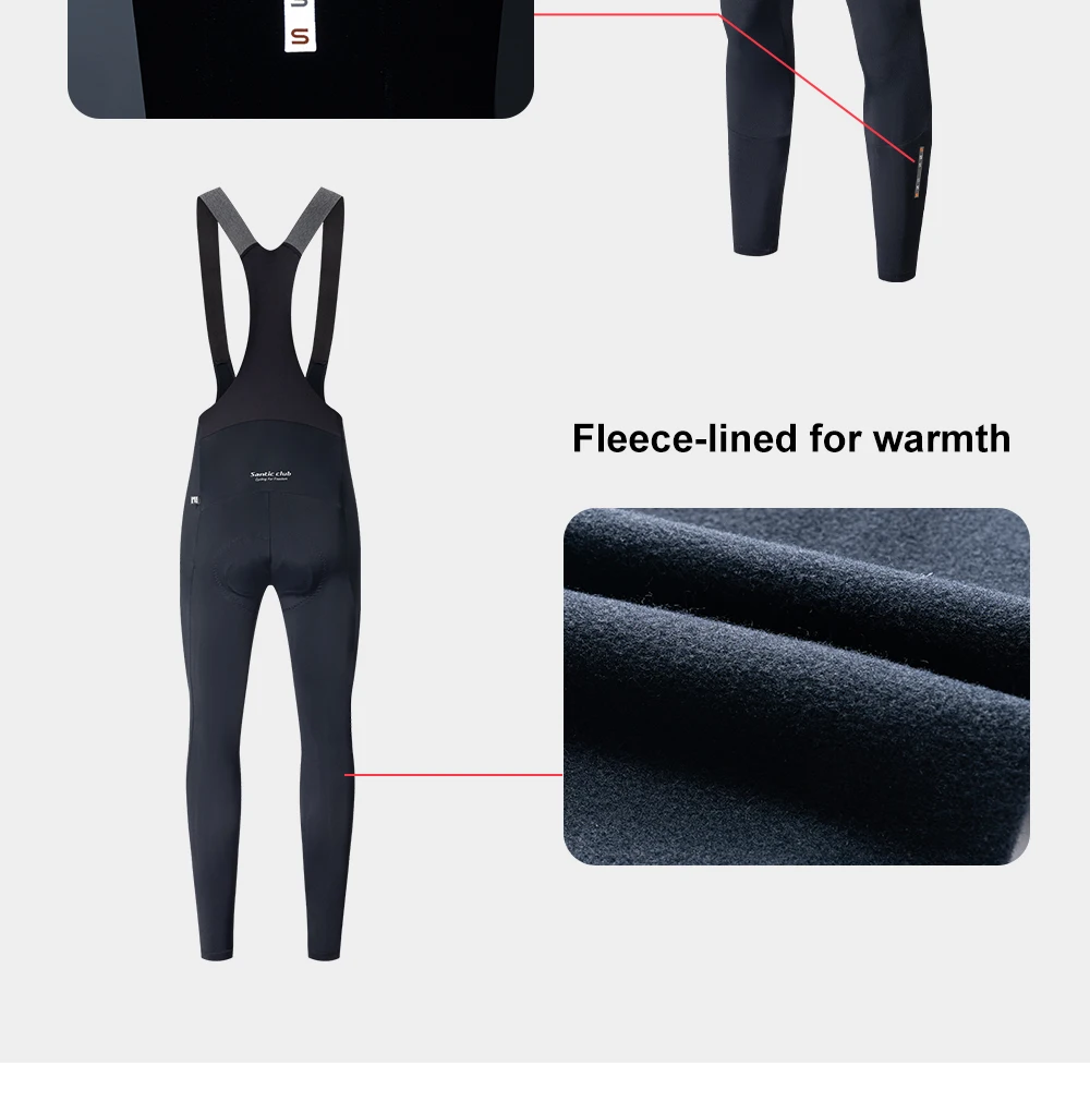 Santic Winter Radfahren Trägerhose Lange Hosen für Männer Warme Winddichte Schwamm Kissen Reflektierende Sicherheit Reiten Ausrüstung TM25C04286 – Detail 6