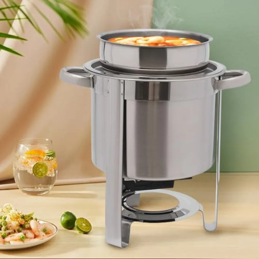 Calentador de sopa redondo de acero inoxidable de 11,62 QT con placa calefactora eléctrica para cereales calientes, estofados, salsas, curries, cafeterías, bodas