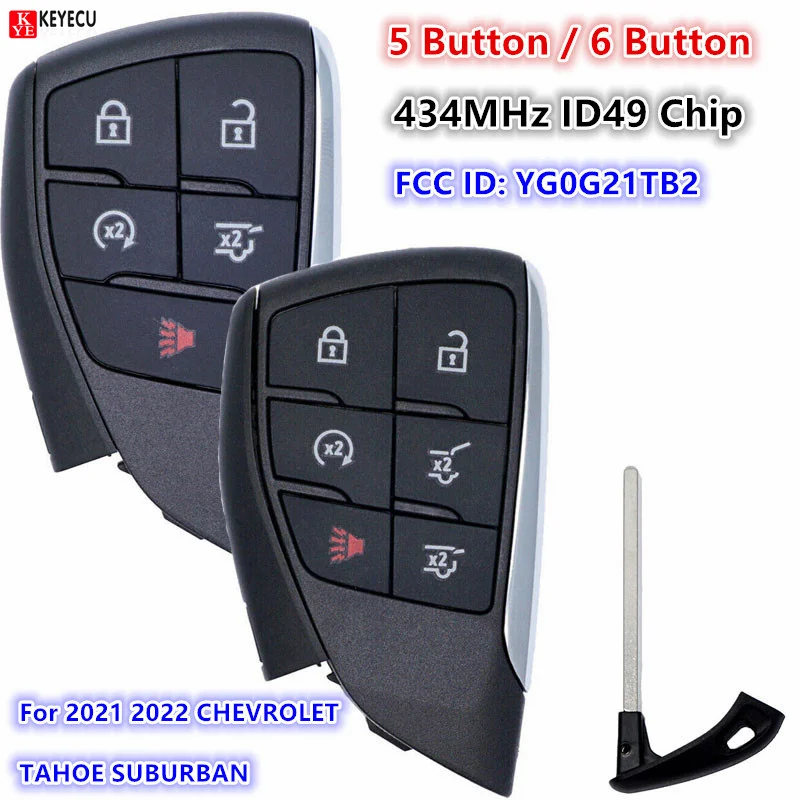 

KEYECU для Chevrolet Suburban Tahoe 2021-2022 Новый смарт-ключ без ключа 5 кнопок 434 МГц ID49 Чип FCC: YG0G21TB2 с лезвием