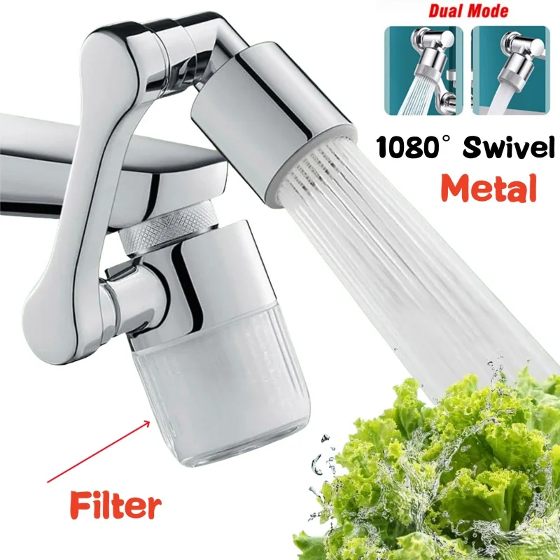 New Kitchen Sink Faucet Splash Aerator with Filter 1080° Rotating Tap Extender 2 Modes Bubbler Nozzle Solid Brass Robotic Arm