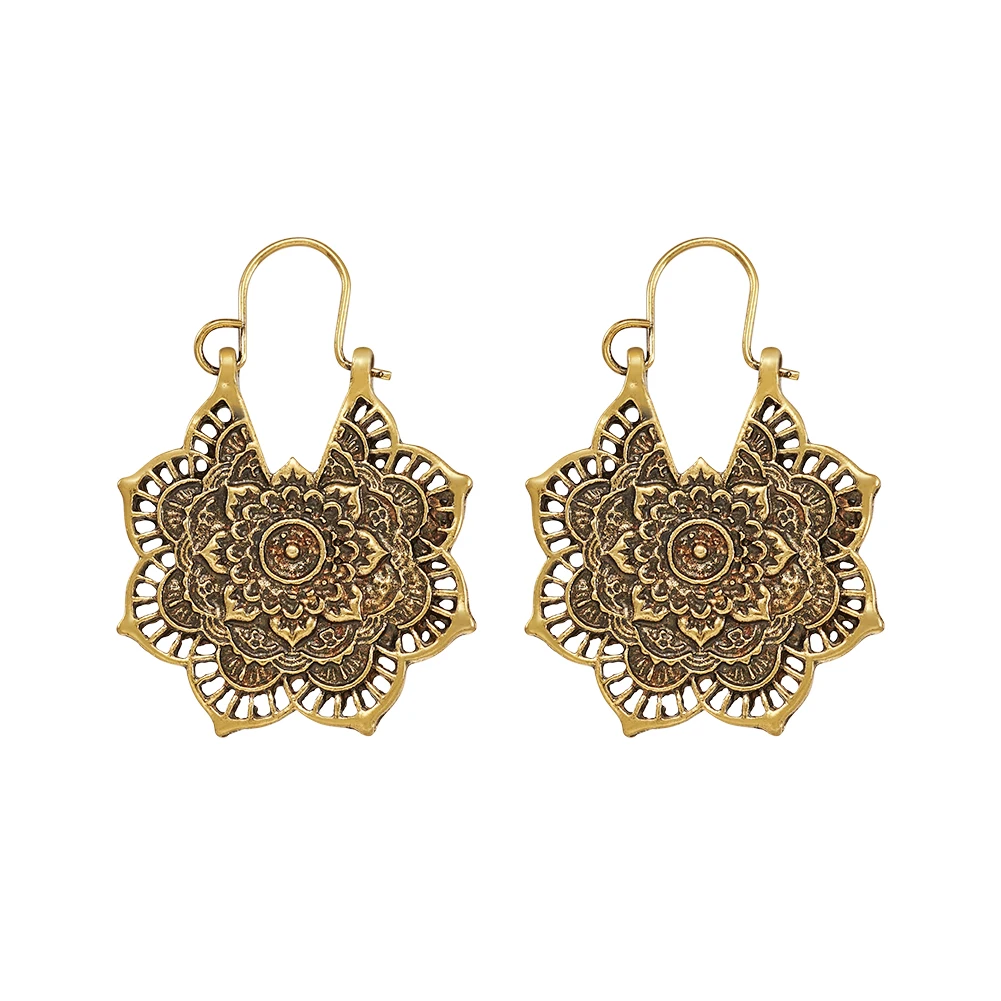 

20 Pairs Bohemian Retro Style Alloy Dangle Hoop Earrings Antique Golden Flower Earrings for Women Jewelry