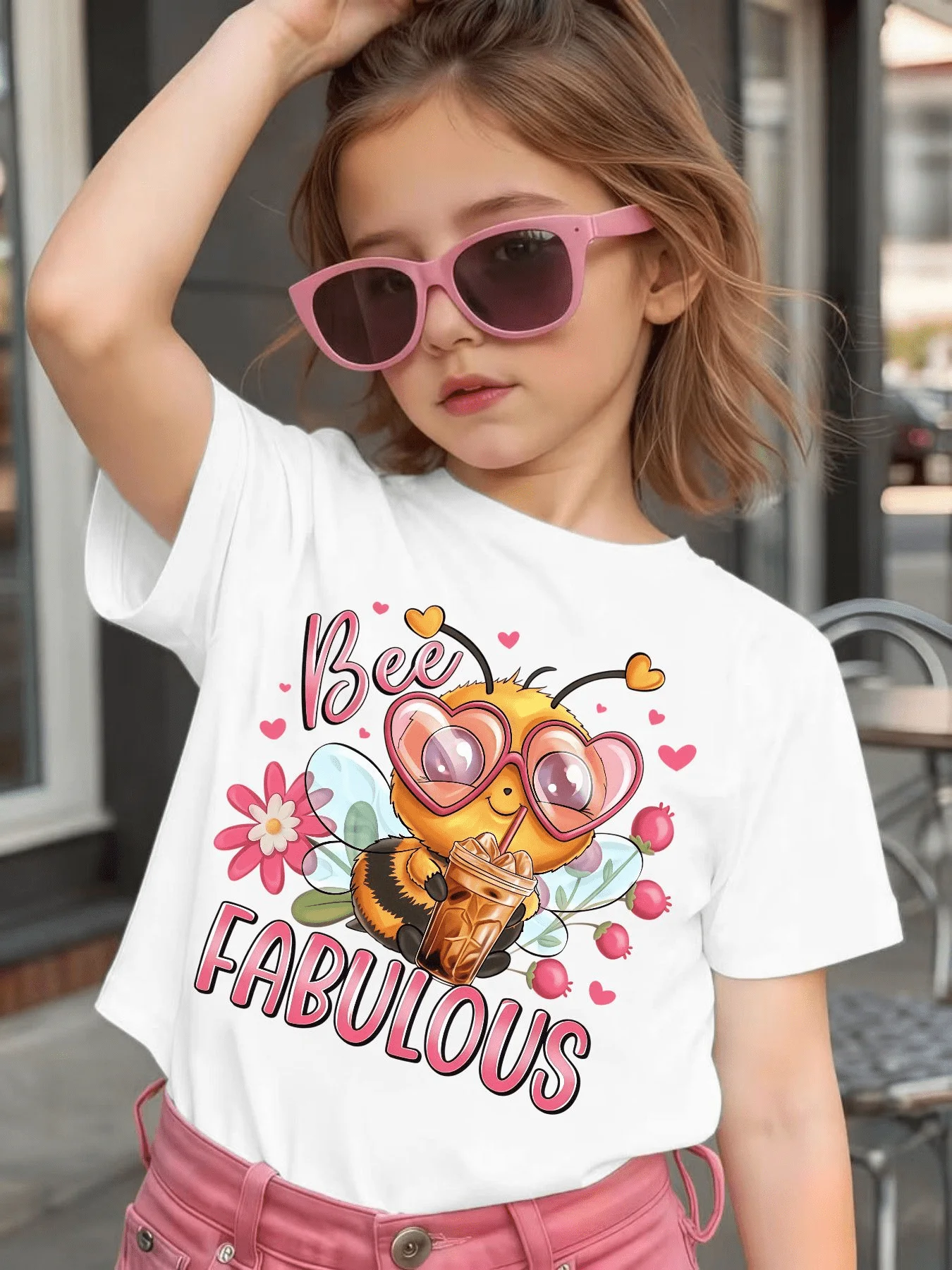 Cute Bee Fabulous Letter Graphic Kids Tee Boys Girls Family Matching Cotton Crew Neck Short Sleeve Soft Casual Summer Tee