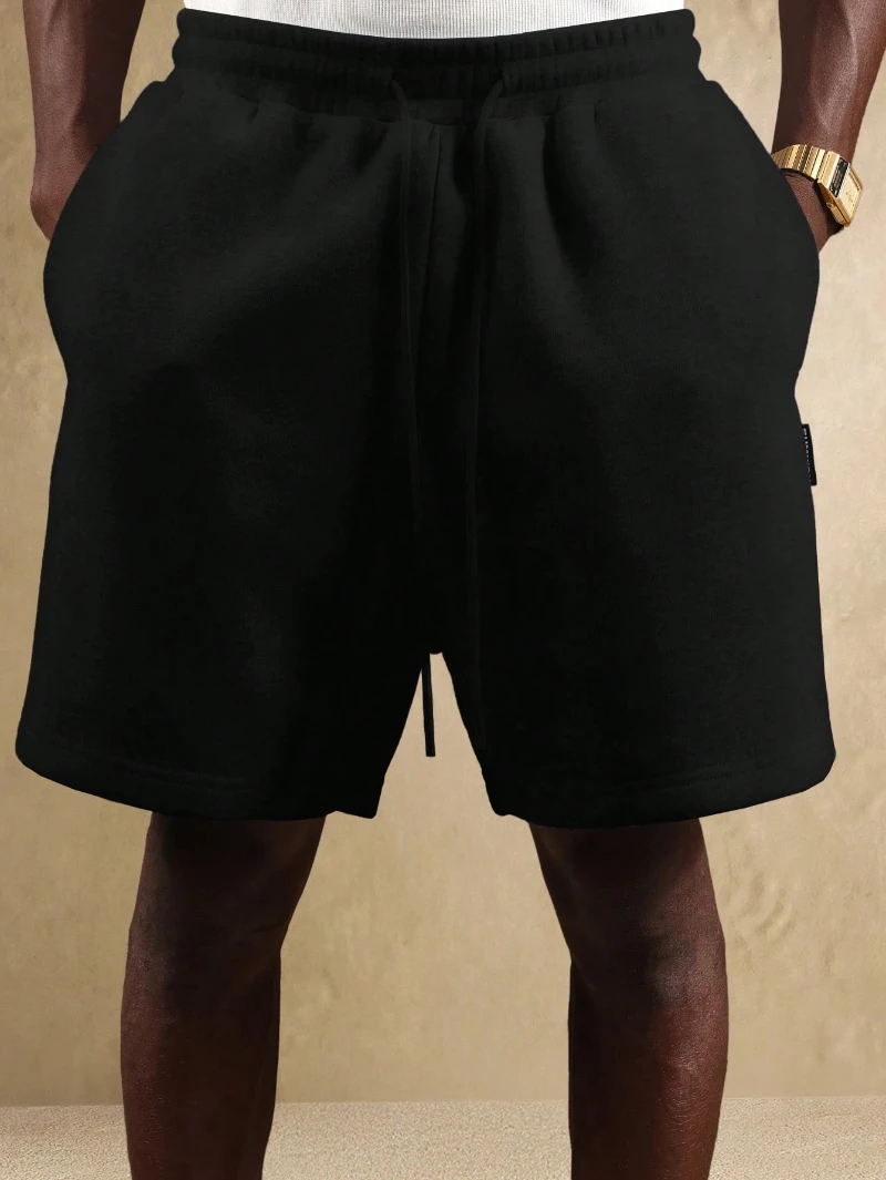 Men Letter Patched Drawstring Waist Shorts Casual Sweat Shorts Athleisure Workout Value Basic Everyday Summer