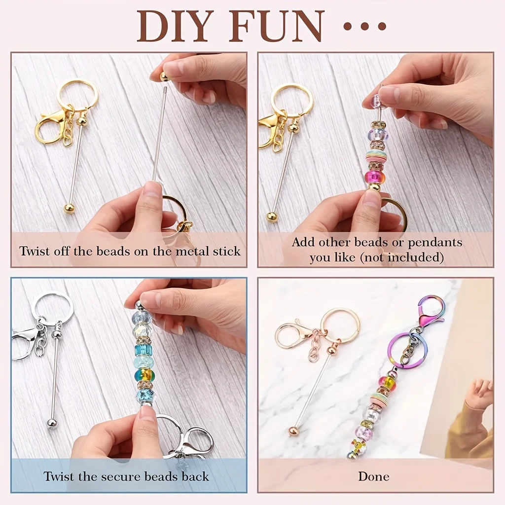 Blend Color Blank Beadable Key Rods for DIY Keychain Making