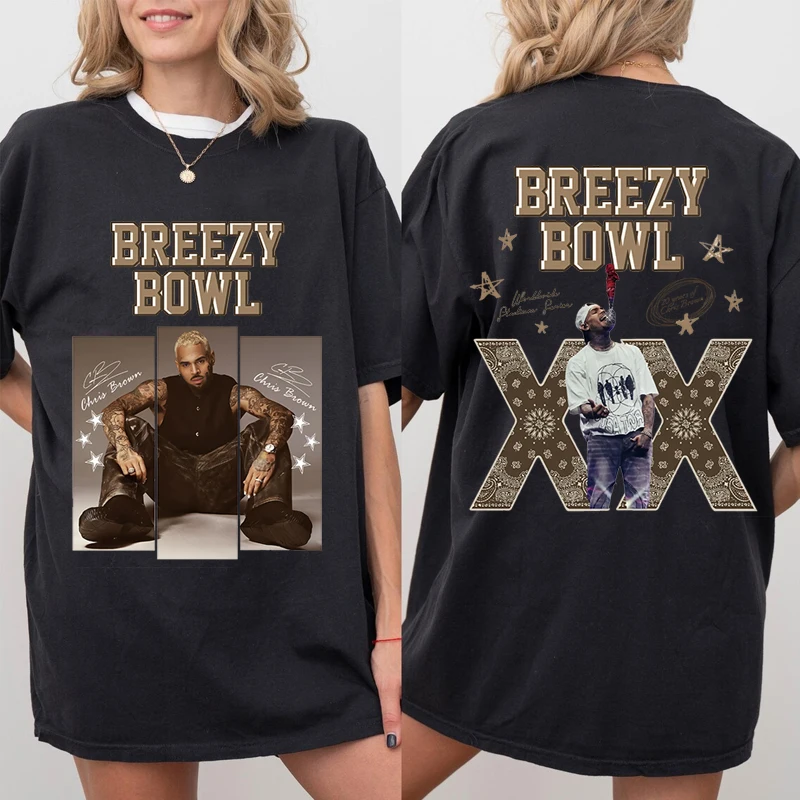 

Рэпер Крис Браун Breezy Bowl XX Графические футболки Мужчины Женщины Хип-Хоп Концерт 2025 Графические футболки Хлопок Повседневные с коротким рукавом
