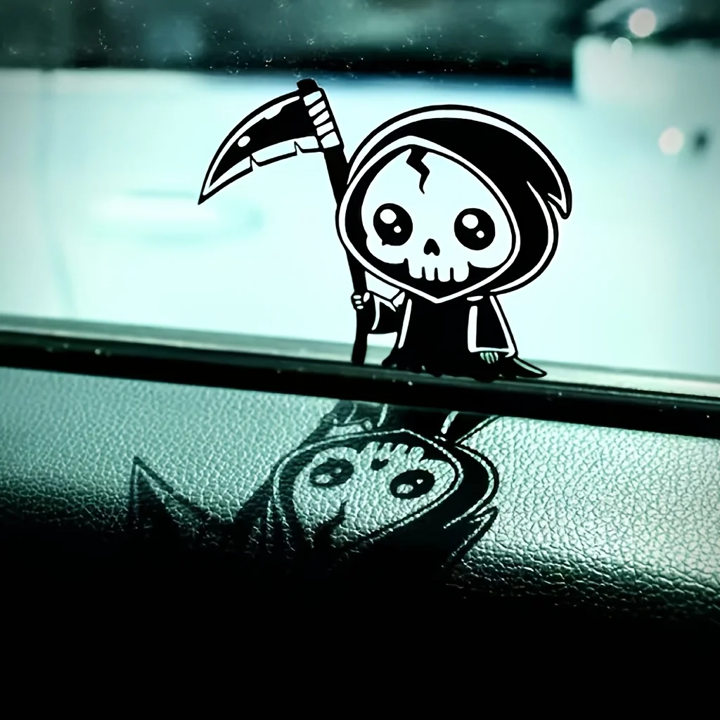 Mini Cute Grim Reaper Car Sticker, Waterproof Sunproof Residue-Free Vinyl Decal for Fuel Cap Side Window Scratch Cover