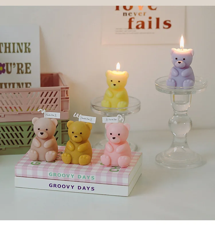 Korea Cute Bear Candle Fragrance Scented Candle Handmade DIY Home Decoration Ornaments Souvenir Christmas New Year Gift