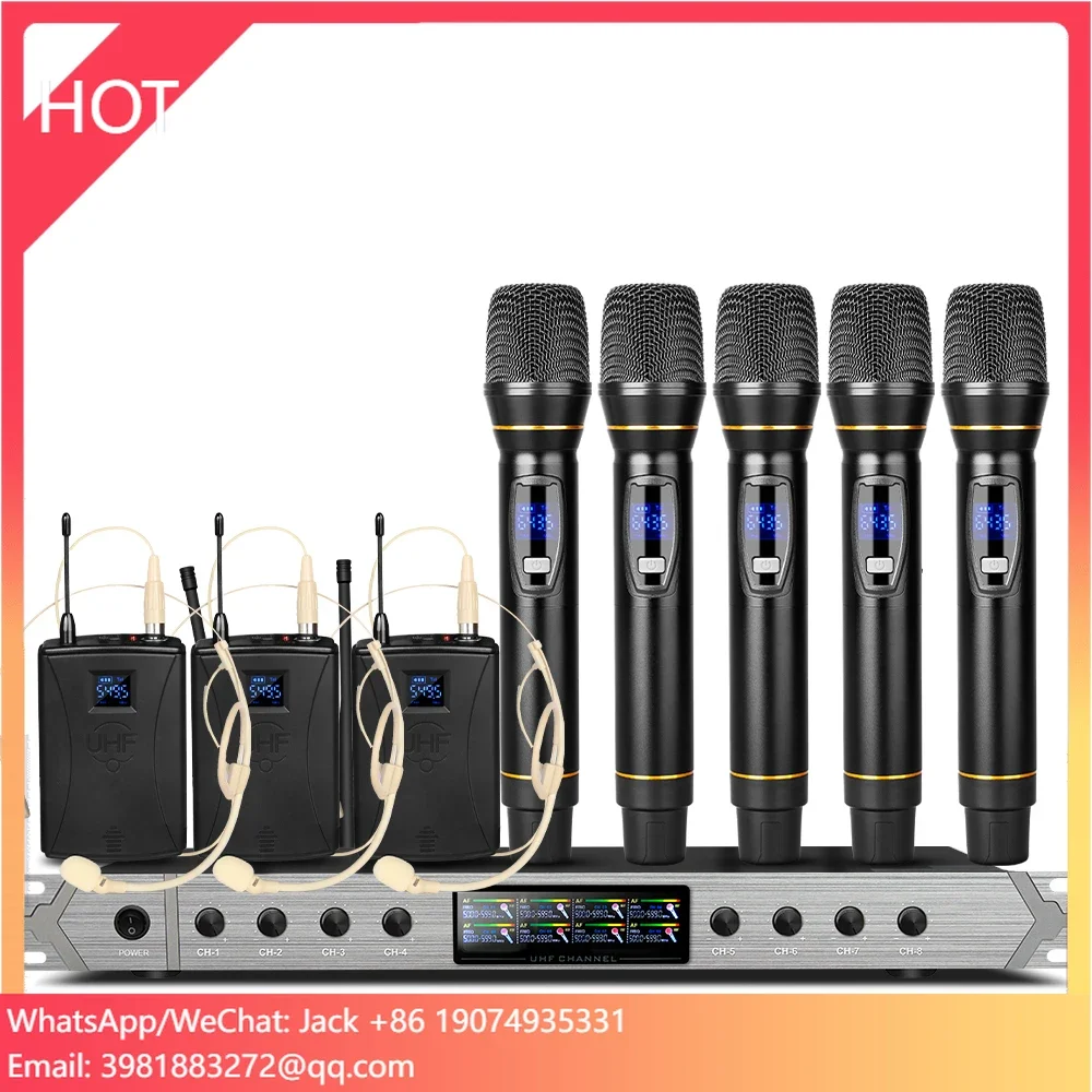Sistem Mikrofon Headset Nirkabel UHF 8 Kanal Biner D28 Mikrofon Genggam Profesional
