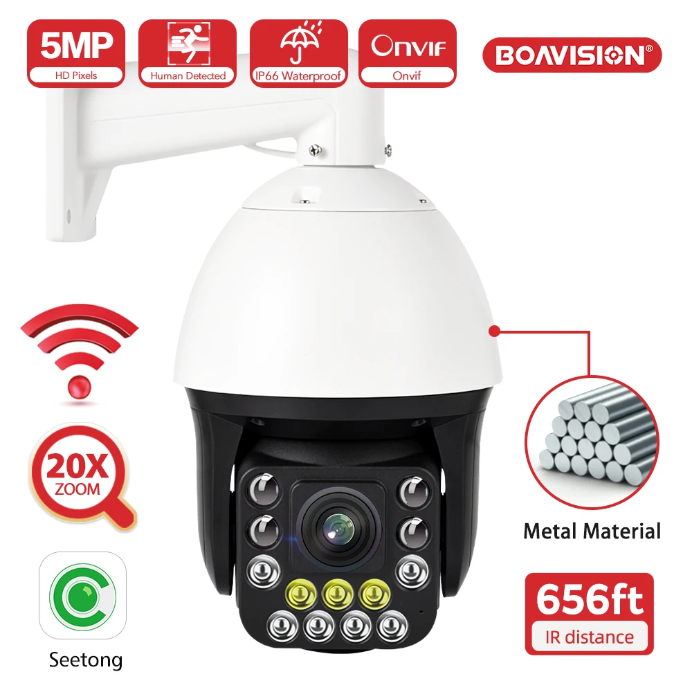 

Seetong IP Camera PTZ 5MP 20X Zoom AI Auto Tracking Humanoid Detection Two Way Audio Outdoor Metal Housing Surveillance Camera