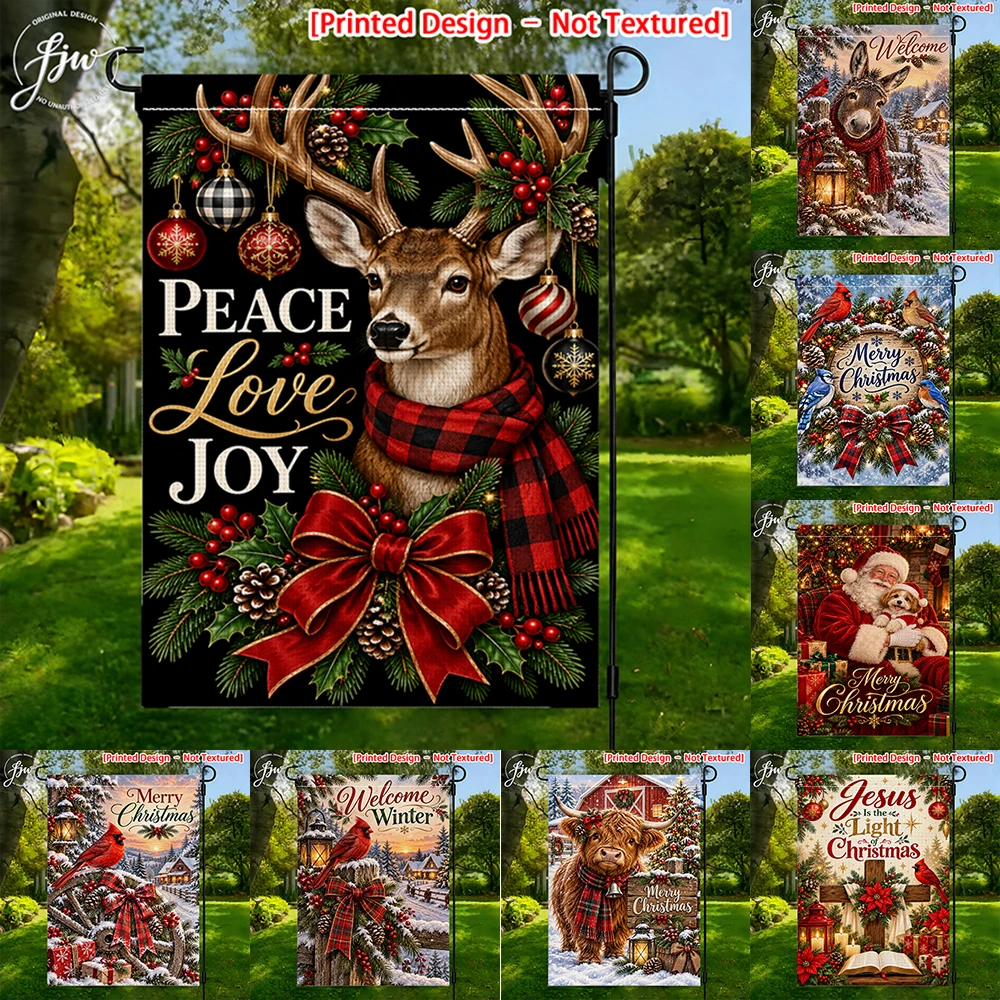 1pcs Christmas Holiday Garden Flags Winter Deer Santa Farmhouse Seasonal Outdoor Yard Lawn Decor Flags