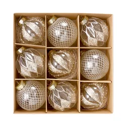 9PCS/8CM Christmas Ball Decorative Supplies Exquisite Painted Christmas Tree Pendant Ornament Home New Year Party Decoration
