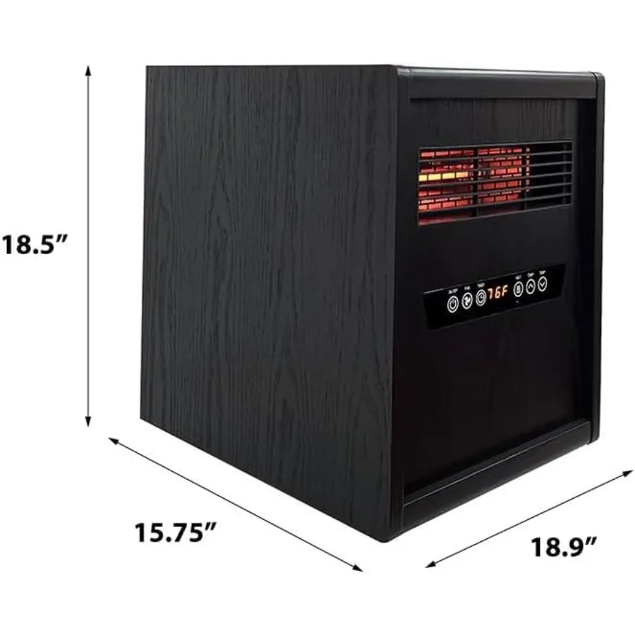 Portable Rolling Infrared Space Heater with LED Touchscreen and Remote Control 12h Timer 1500W Quick Heating for Indoor Use Bla