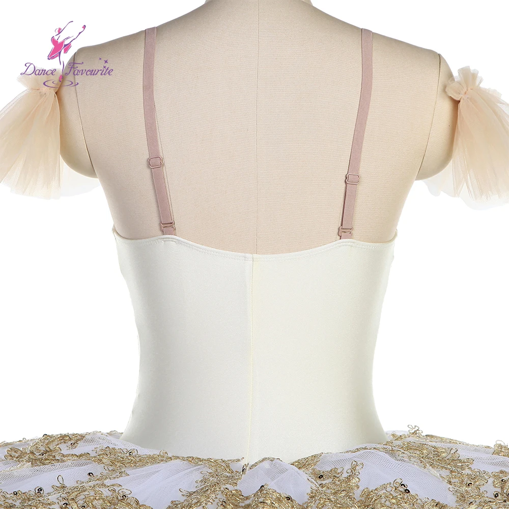 Dance Favourite Ballet Tutus BLL537 Ivory Spandex Bodice Pre-professional Ballet Tutu With White Still Tulle Tutu Gold Trim