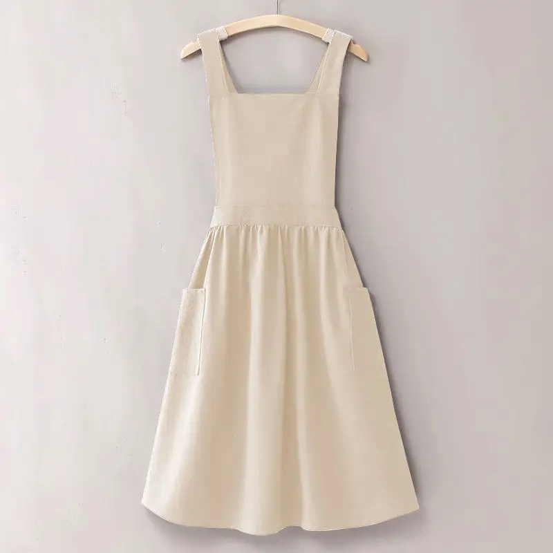 

Apron Adult Sleeveless Solid Color Fashion Cooking Aprons Kitchen Household Florist Gardening Baking Uniform Princess Pinafore