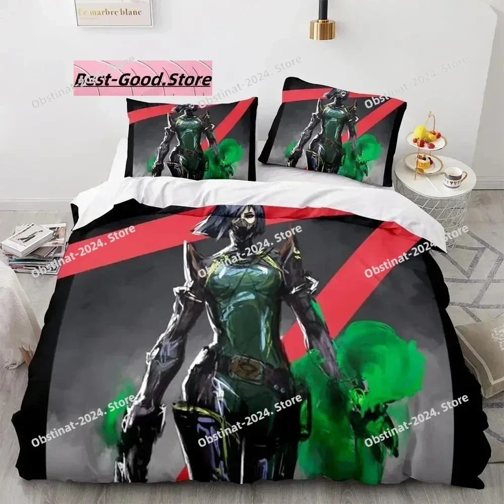 Gaming Valorant Bedding Set Single Twin Full Queen King Size Bed Set Aldult Kid Bedroom Duvetcover Sets 3D Print Anime 039