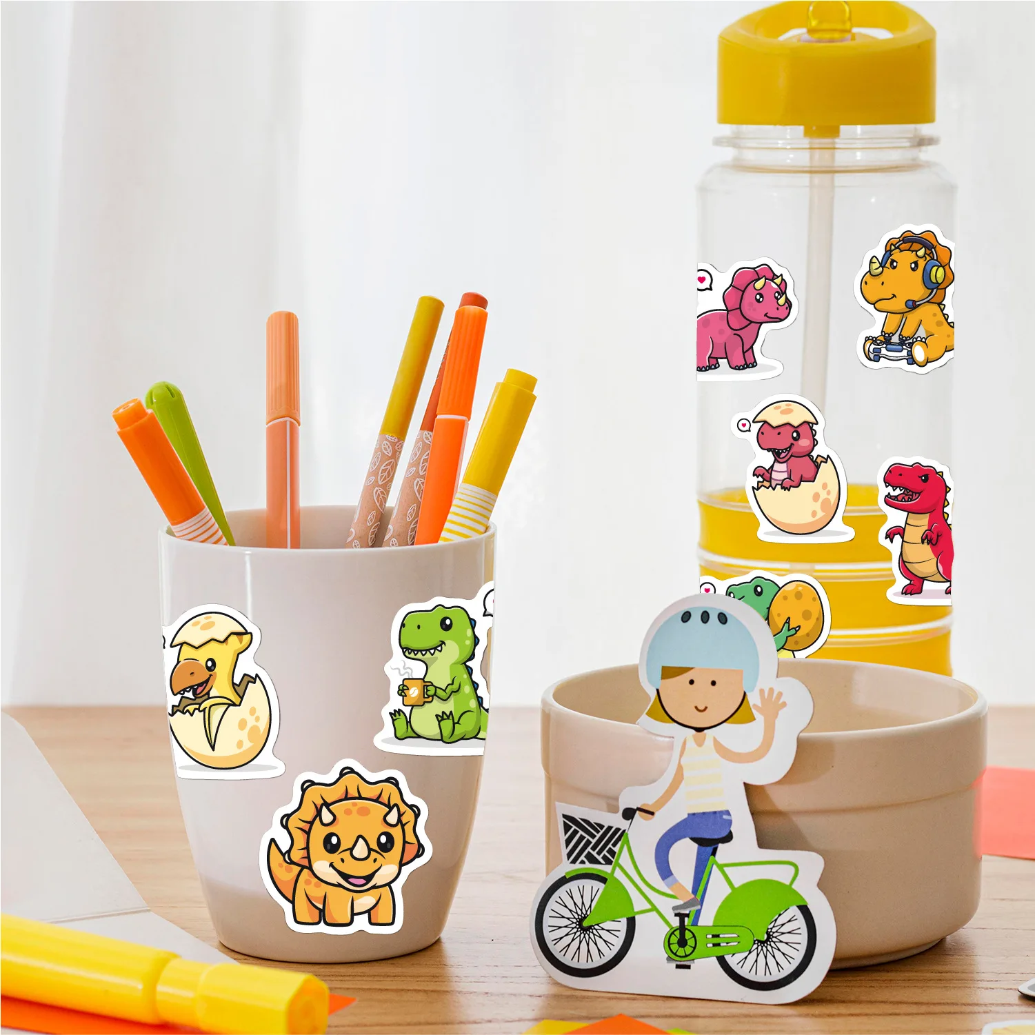 Children Cartoon Stickers Bulk Dinosaur  Cat Astronaut Waterproof Self Adhesive for Scrapbooking Party Favor