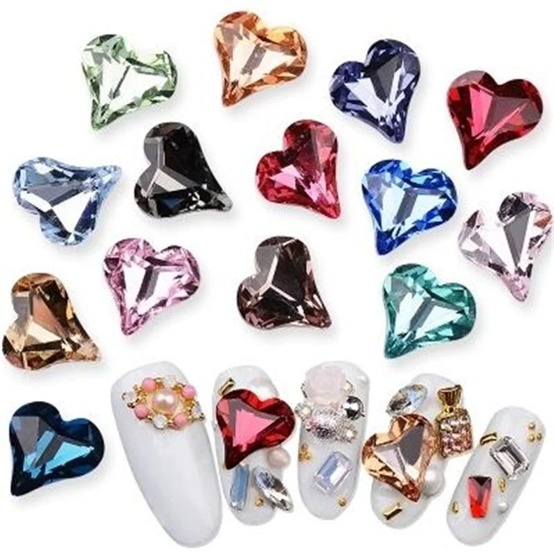 8*9mm/11*13mm Heart Diamond Nail Sharp Bottom Diamond Peach Red Moonlight Love Diamond Crystal Fantasy Color Nail Jewelry