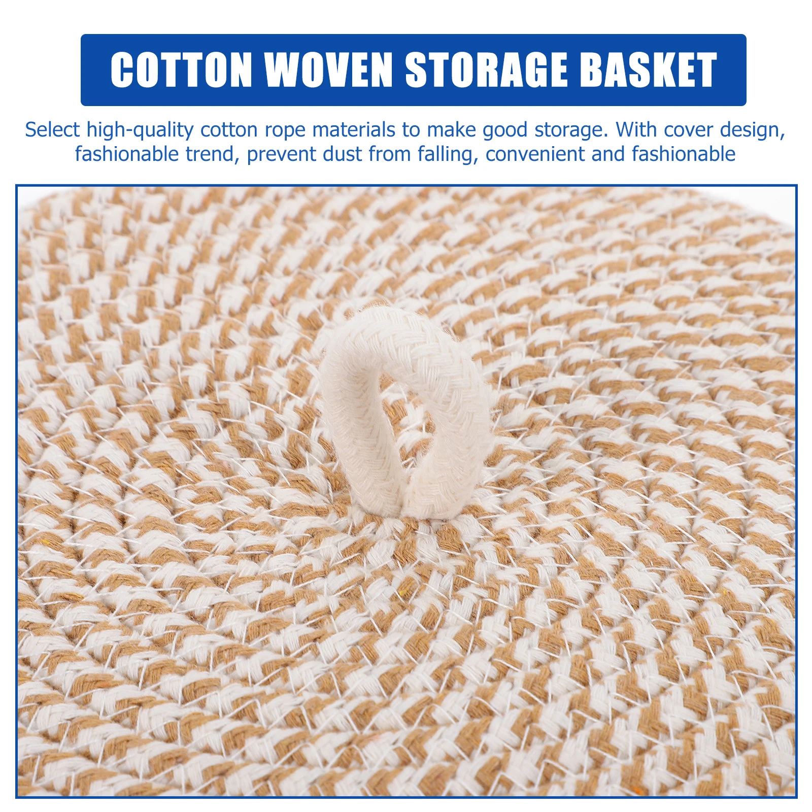 

1pc Woven Storage With Cover Household Cotton Rope Organizer Large Capacity Bedroom Bathroom Sundries Basket Decorative