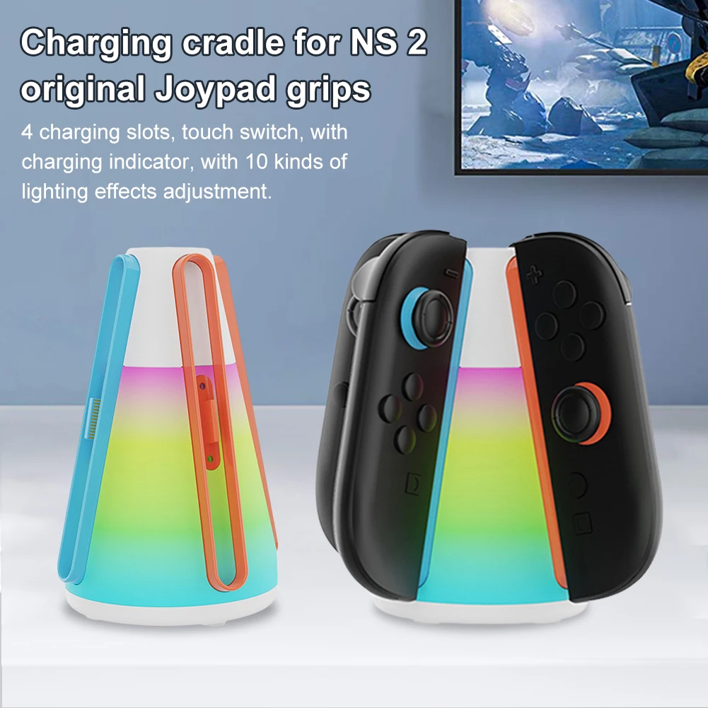 Station de chargeur pour contrôleur NS2, avec 10 Modes d'éclairage RGB, support de rangement magnétique, poignée de jeu, support de chargeur, accessoires de jeu