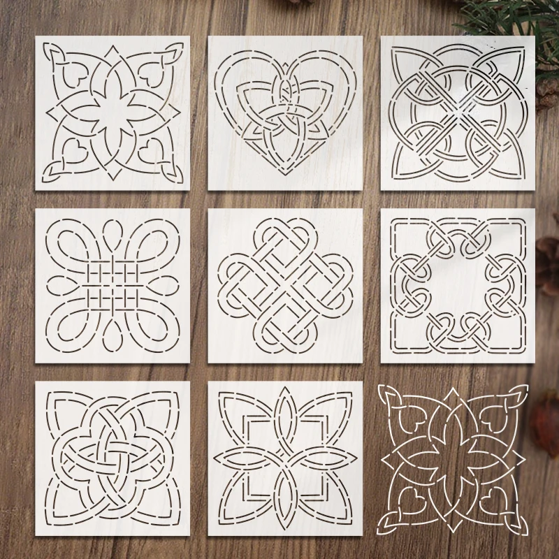 YOMDID 8 pièces modèle de broderie Sashiko bricolage modèle de symbole ancien modèle de couture pour Patchwork, bricolage d'art, artisanat de décoration de maison